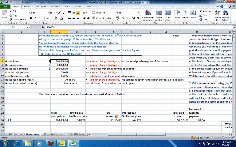 Dr.Peter's Loan Calculator - Excel Worksheet
