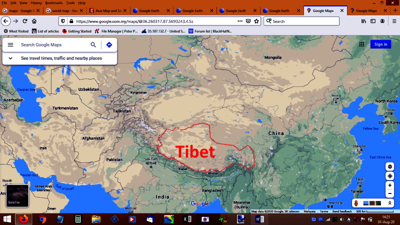 Location and size of Tibet